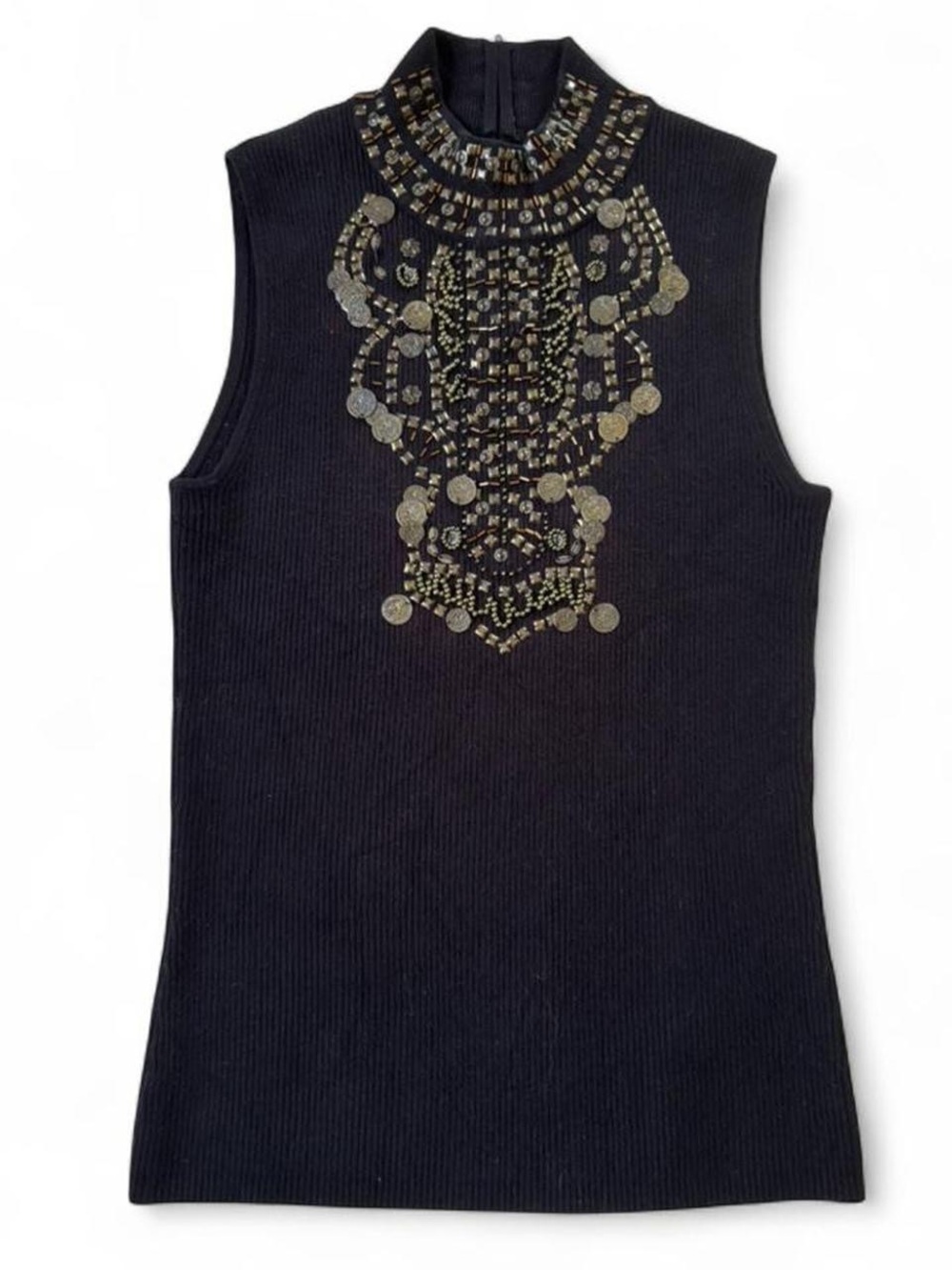 Intricate Embellished Mock Neck Top